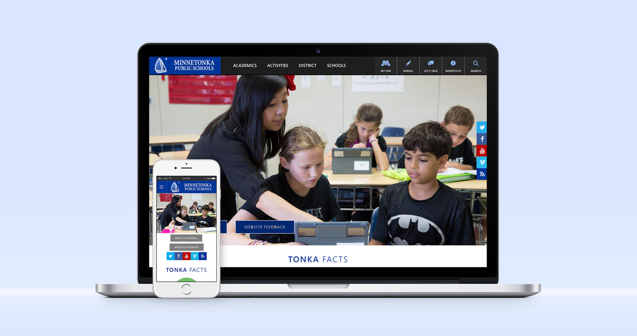 minnetonka schools new website on laptop and iphone