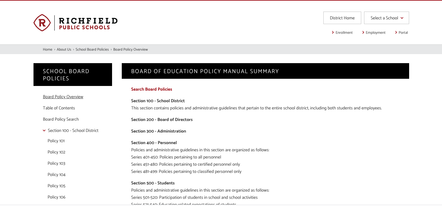 richfield schools policies using sidebar navigation and pages