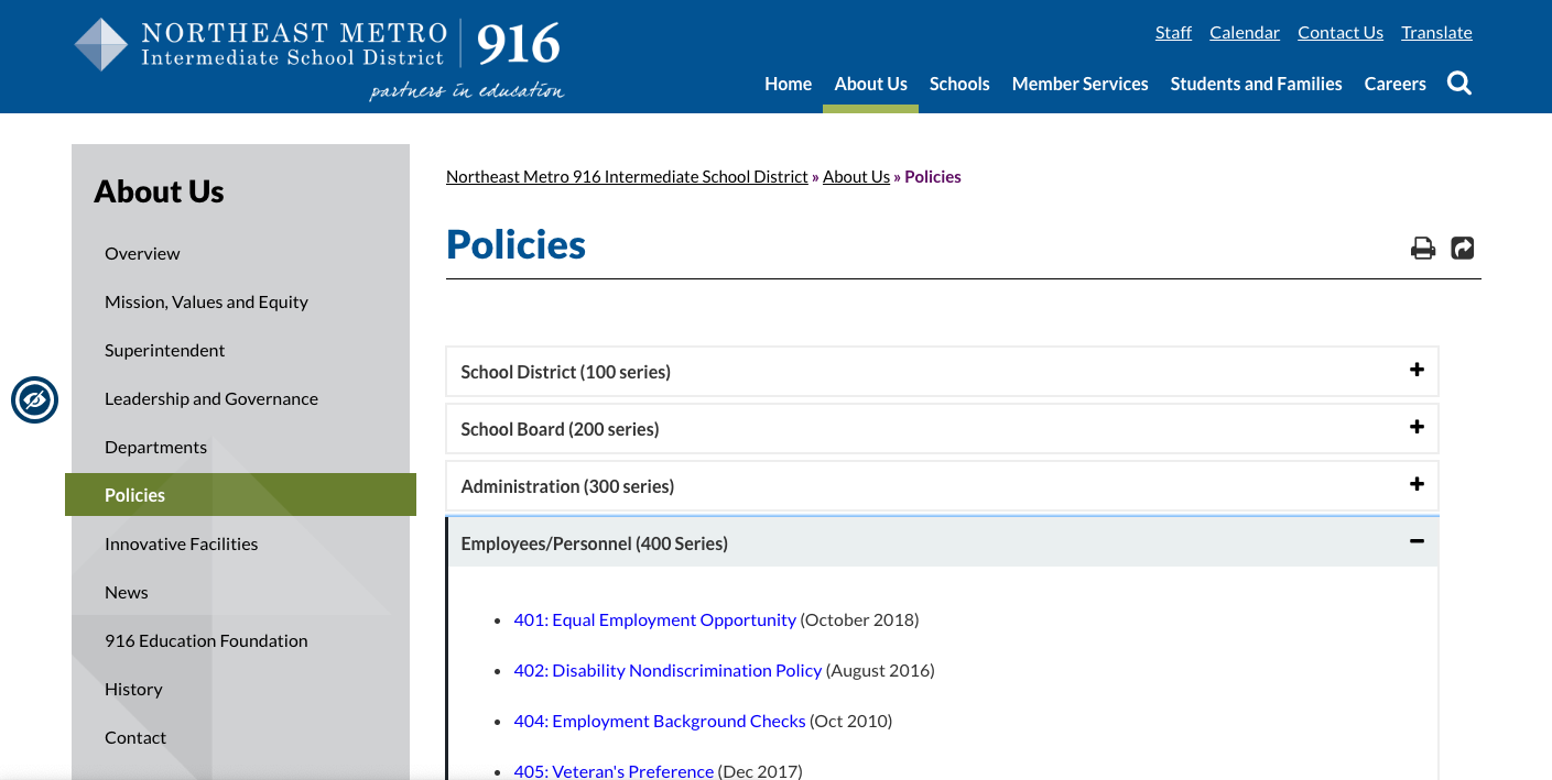 ne metro 916 schools uses accordions to show policies