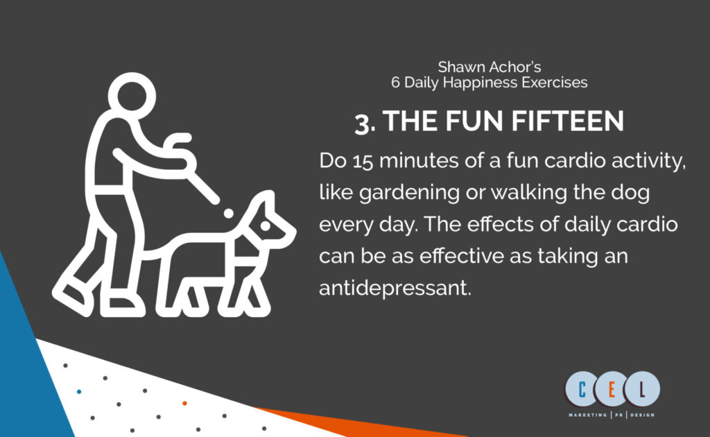 Shawn Achor's 6 Daily Happiness Exercises CEL Marketing PR Design