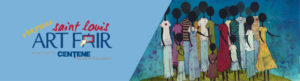 Banner for the Virtual Saint Louis Art Fair presented by Centene Charitable Foundation, with an abstract painting of a diverse group of faceless figures on the right.