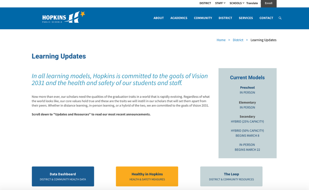 Hopkins Learning Updates