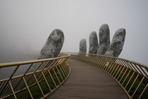 The Golden Bridge in Vietnam in the fog