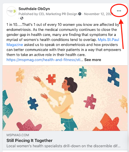 ellipse on a facebook post upper right hand corner of post
