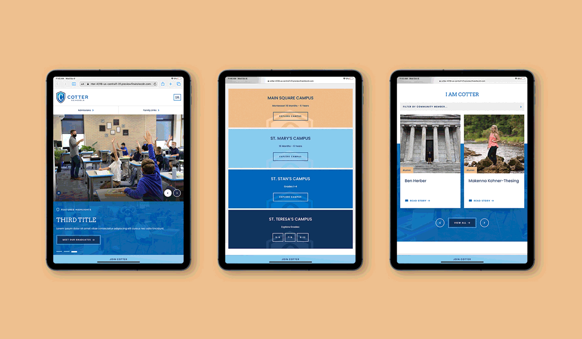 tablet view of the new cotter schools website