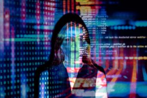 colorful coding projected on woman