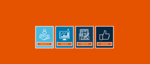communicate research prioritize evaluate icons on orange