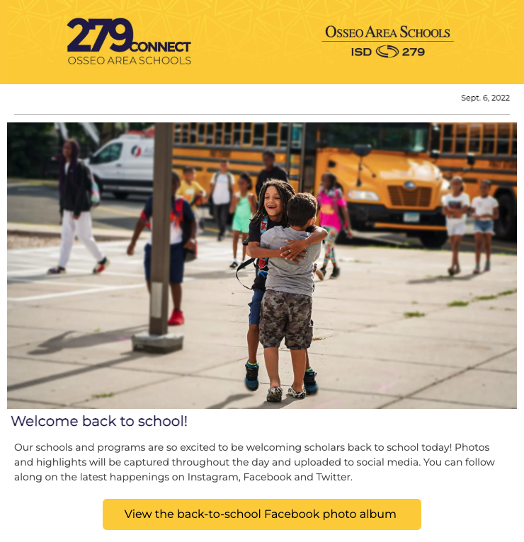 Osseo Area Schools Newsletter Call-To-Action Example