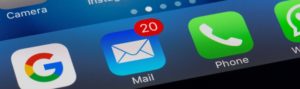 Image of a phone with 20 email notifications