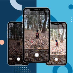 Three iPhones with the same photo in different brightnesses