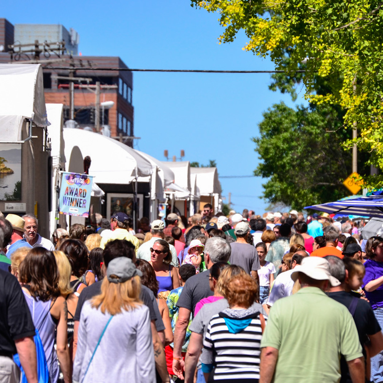 people walking down street of art fair