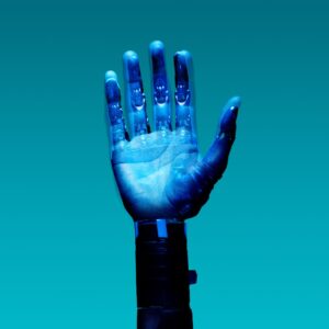 Image of a robotic hand overlayed on top a real hand