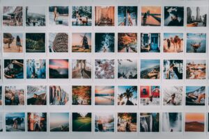 Wall of photographs that need accessibility tags and alt text to communicate inclusively.