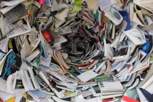A tornado of books and envelopes