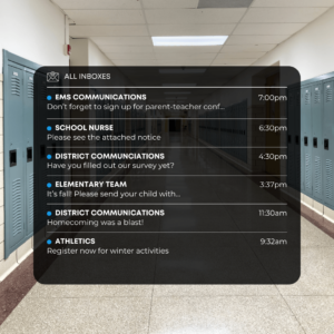 Email inbox with many school emails