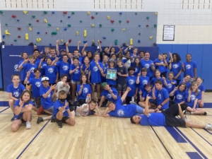 Students wearing new school logo tshirts