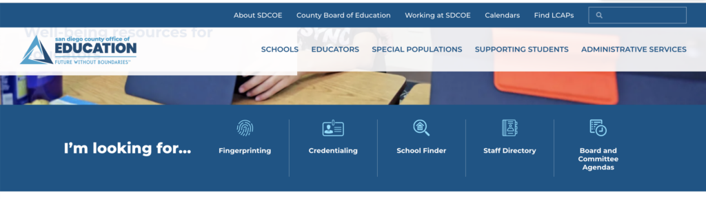 Screenshot of San Diego County Office of Education's homepage content