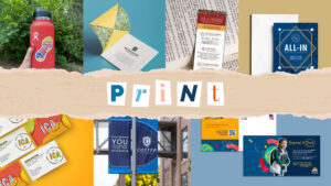 a collage of print examples with the word Print in different fonts in the middle