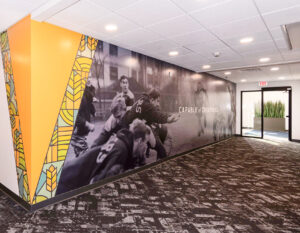Berkshire hallway mural black and white image