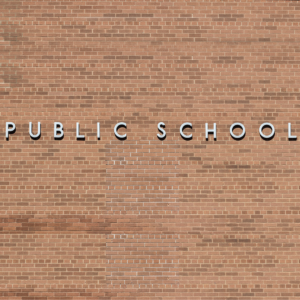 Brick with Public School lettering on the building