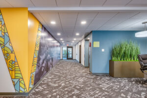Berkshire elevator bank with colorful wall murals