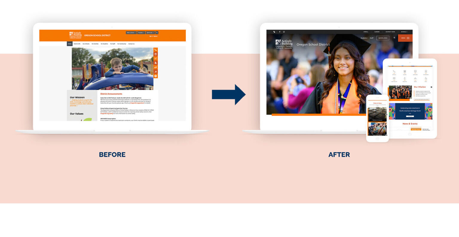 OSD website before and after mockup Oregon School District website before and after