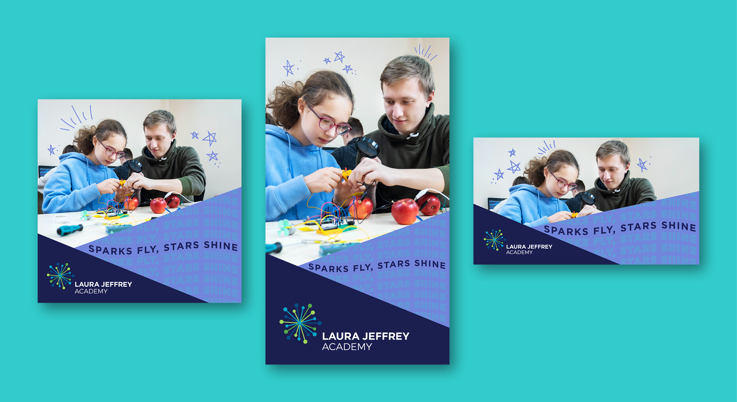 Collage of Laura Jeffrey Academy digital ads