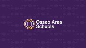 Osseo Area Schools wordmark with logo on purple
