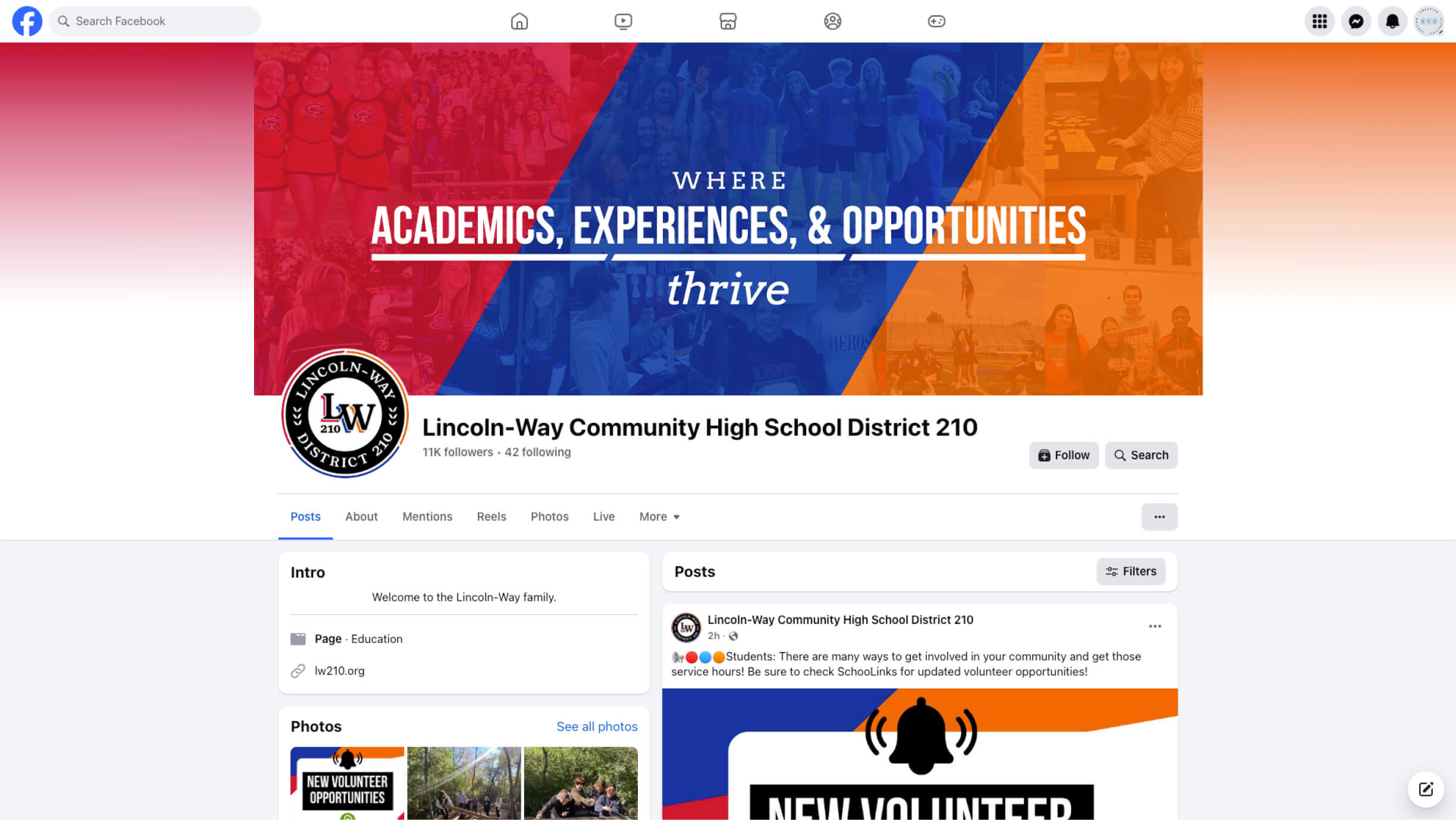 Lincoln-Way Facebook layout