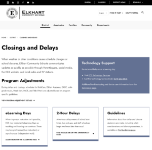 Elkhart example of a snow closure webpage