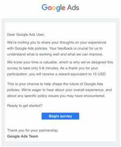 Google Ads Survey Email