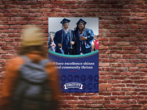 Poster on brick wall