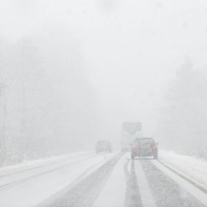 Cars on a snowy road
