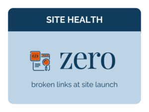Stat card: zero broken links at site launch