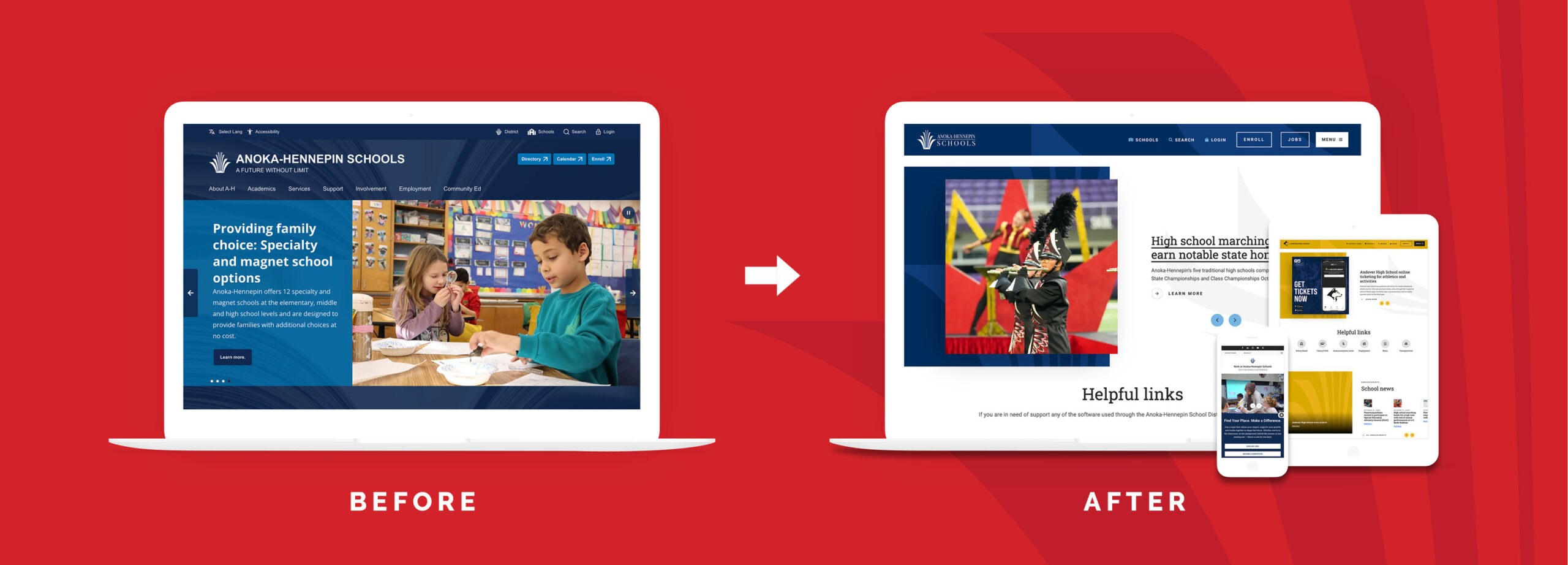 Before and after website images