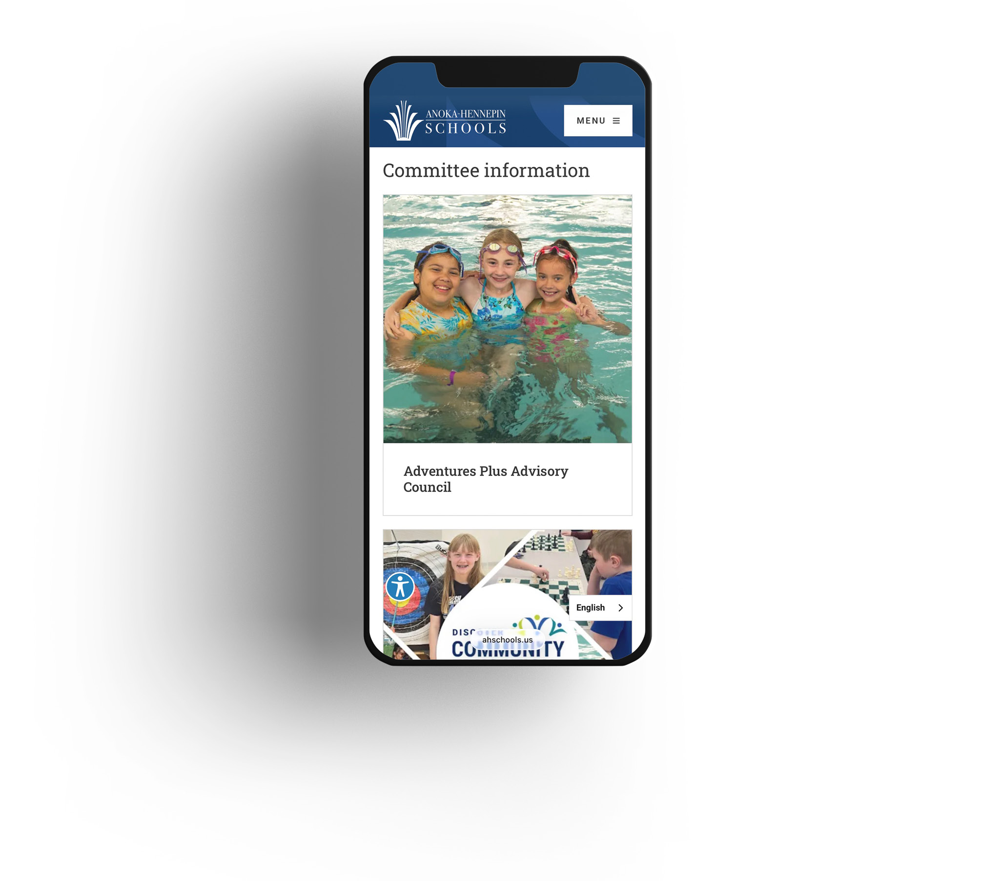 Mobile mockup of AH website