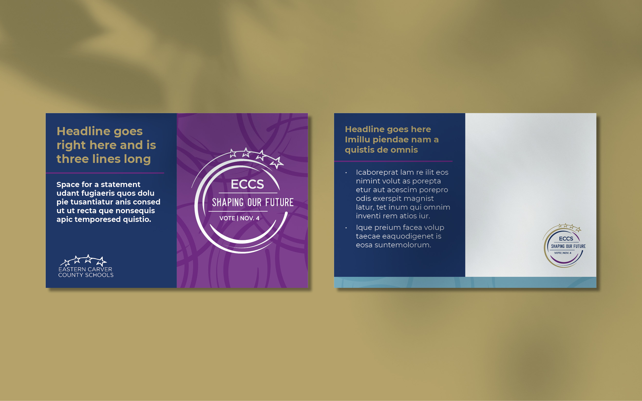 ECCS brand portfolio postcard flatlay