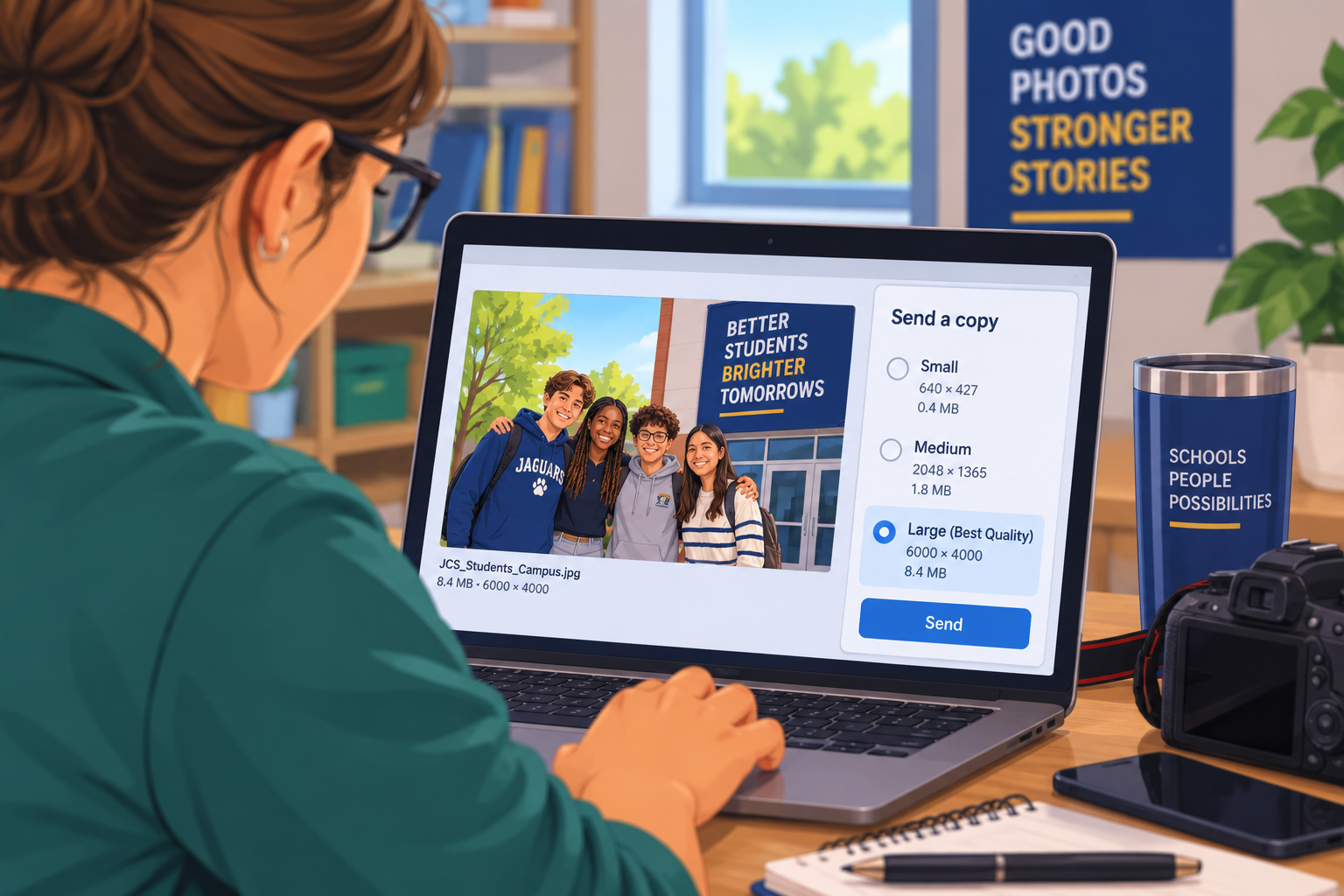 School photography example emphasizing the importance of preserving high-resolution original photo files.
