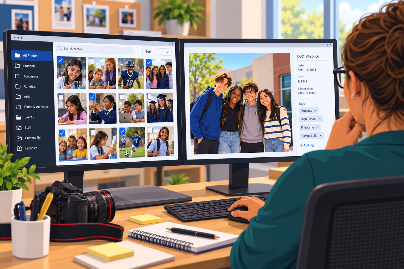 School photo library example showing a variety of candid, classroom, detail and student photography.