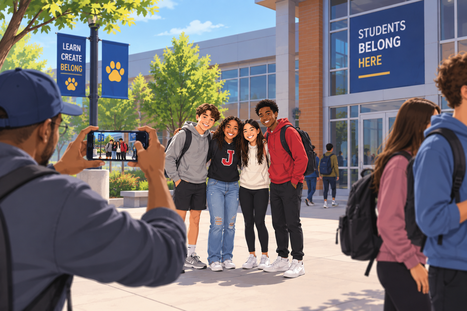 School photography example showing distracting objects and people near the edges of a photo.